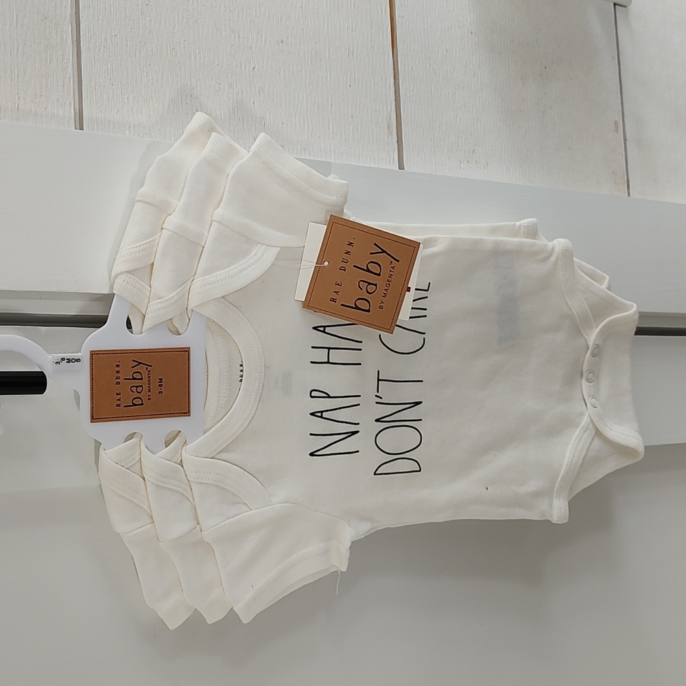 Rae Dunn baby set of 3 onesies 3-6 months